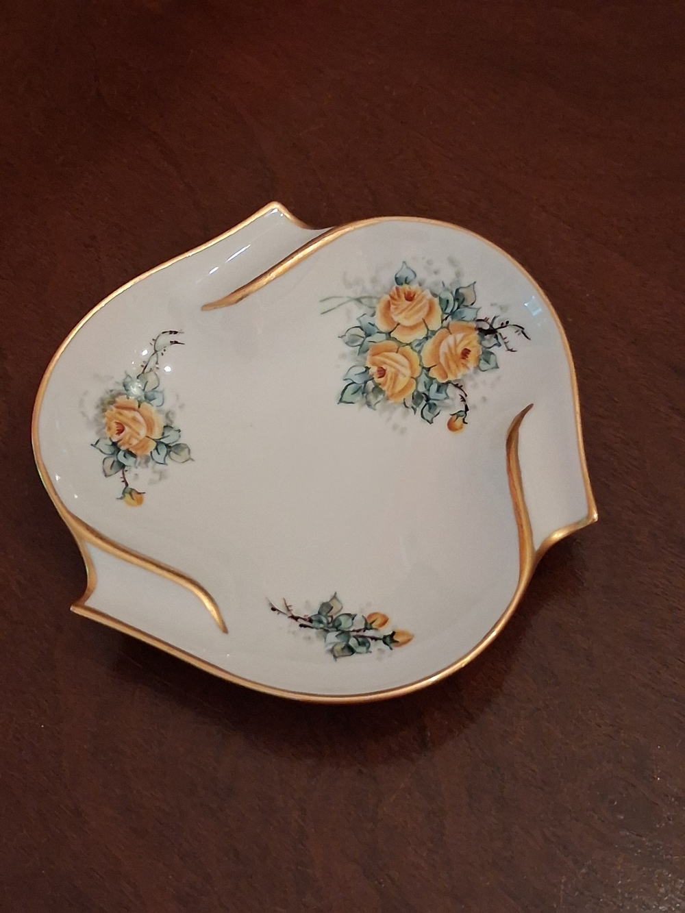 Elegant Yellow Rose Porcelain Trinket Dish with Gold Trim
